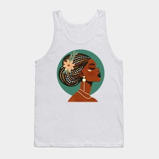 Mid century modern vintage art design of an African woman with braided hair. Tank Top